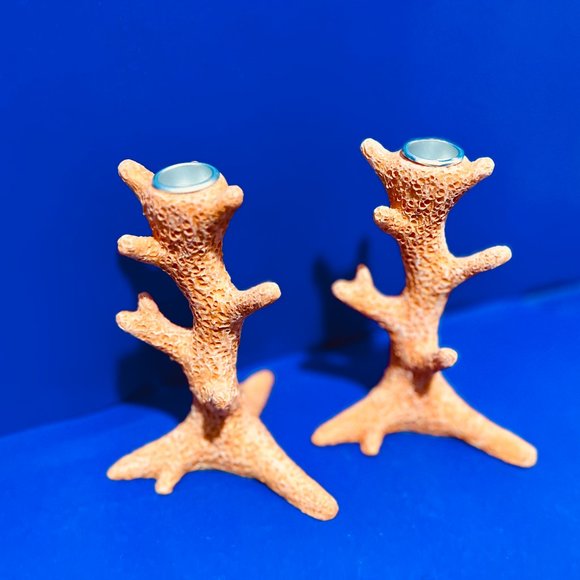 NEW…. Pair of Coral Branch-Shaped Candle Stick Holders, Orange in Color... - Picture 3 of 8